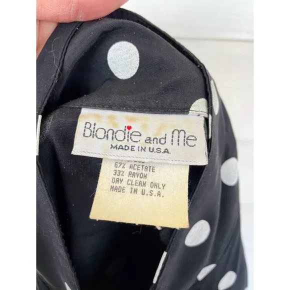 Vintage 1980s Black White Polka Dot Pleated Dress - Picture 3 of 12